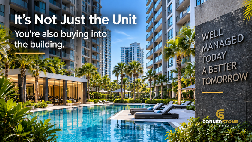 Well-managed Pattaya condominium development showing swimming pool, communal facilities and landscaped grounds